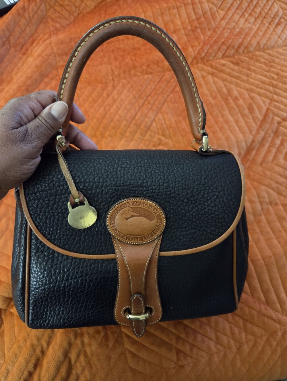 Vintage 1990s Dooney & Bourke All-Weather Leather Black British Tan Top Handle